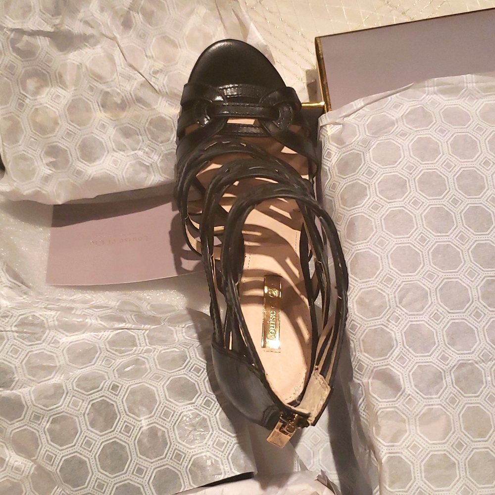 Louise et Cie New Sandals Leather Strappy Stilettos Heels BLACK Women's Sz 8 - Picture 6 of 16